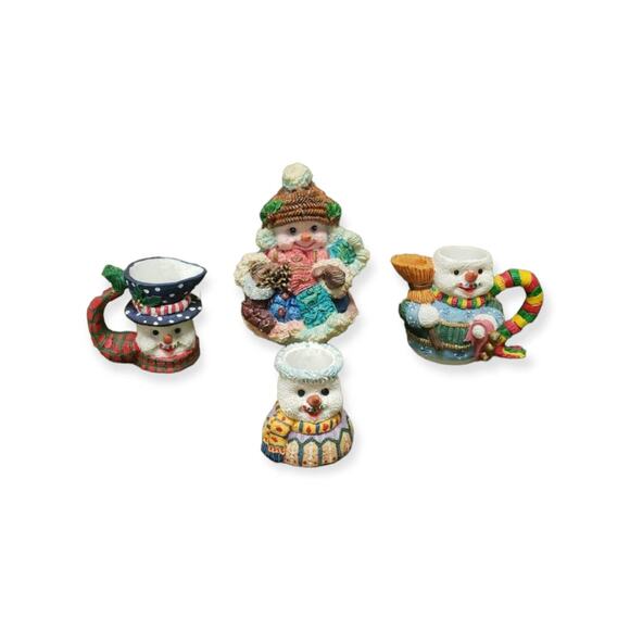 Festive Holiday 4 Piece Snowman Miniature Figurines - Beautiful Christmas Decor - Picture 1 of 9
